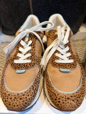 Madewell Tan and Light Blue Cheetah Print Athletic Sneakers